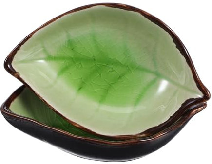 TIDTALEO 2 Pcs Ceramic Leaf-Shaped Spoon Rest Kitchen Utensil Holder Cutlery Rack Farmhouse Style Green Spoon Holder for Kitchen Counter and Cooking