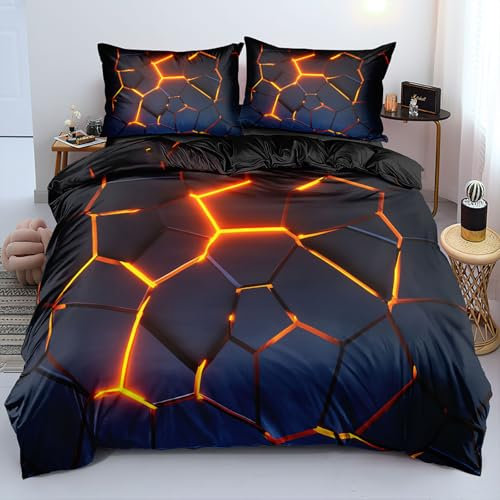 VOGIAY 3D Effekt Bettwäsche-Set 135x200cm, Gold Schwarz Geometrisch Betten Set für Kinder Jungen Mädchen Jugendliche, Bettbezug 135x200cm, 1 Kopfkissenbezug 80x80cm Mit Reißverschluss