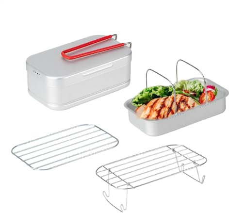 Generisch Lunchbox-Set, Metall-Lunchbox | Picknickkocher Multifunktionale Lunchbox Aluminium | Mit Dampfgarer, Camping-Lunchbox mit klappbarem Griff für Reisen und draußen