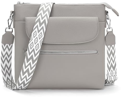 JSDOST Umhängetasche Damen Mittelgroß Handtasche Damen Crossbody Bag Damen Veganes Leder Schultertasche Damen mit Vielen Fächern Grau