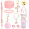 Cup Accessory Set Compatible with Stanley,7PCS Cup Decor Includes Straw Cover,Water Bottle Handle Strap,Silicone Cup Boot,Charms for 40oz & 30 oz Tumbler,Pink