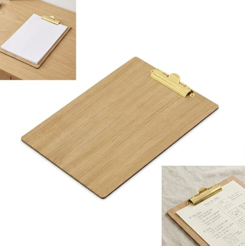 PEEWIT Clipboard Holz Eiche Pad A4 mit Goldenen Dokumentenclip