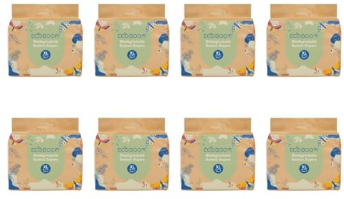 ECOBOOM Ökologische Bambuswindel Eco Boom, 70 % biologisch abbaubar, hypoallergen (Größe 5/XL, 12-17 kg, Packung mit 8 Beuteln, insgesamt 224