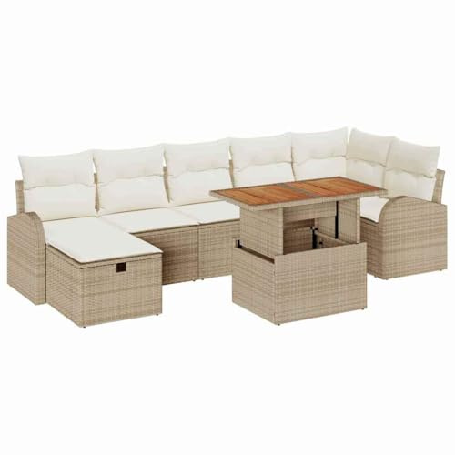 vidaXL 8-teiliges Garten-Sofa-Set mit Kissen in Beige aus Poly Rattan – Wasserabweisend und UV-Schutz – Ideal für den Außenbereich oder als Terrassenmöbel für den Balkon.