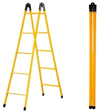 Xilin-872 Escalera Plegable Escalera Recta Plegable portátil de un Solo Lado, Escalera de Escalada telescópica de Tubo de Acero de 2 Metros de Altura Taburete Plegable(Yellow)