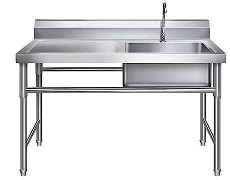 Fregadero de cocina de acero inoxidable de estilo rústico, independiente, 1000 x 500 x 800 mm (393 x 196 x 314 pulgadas), escurridor derecho, cesta y colador.