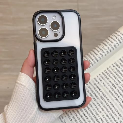 FIFTHAVE Funda transparente para iPhone 15 con ventosa, funda transparente para iPhone 15, soporte de ventosa, funda de silicona transparente para selfies y videos, ultrafina, dura, resistente a los