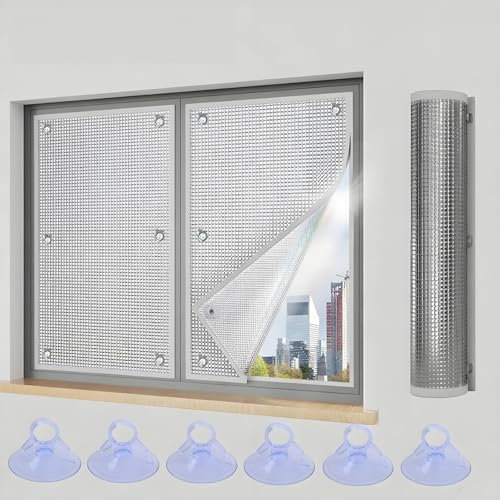 Sonnenschutzfolie Sichtschutz Fensterfolien, Aluminiumblasen-isolier 9mm Wärmeisolierung Reflektierende Dachfenster Folie, UV-Schutz Glasfenster Innen Außen 30-250cm(Gray,60x120 cm)