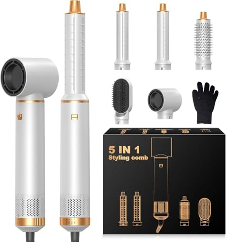 OKWRAP Cepillo Secador de Pelo 5 en 1 Secador 5 en 1, Incluye Funciones Como Secador de Pelo, Rizador de Pelo y Cepillo Secador，Ideal Para Crear Peinados Lisos, Rizados y Con Volumen