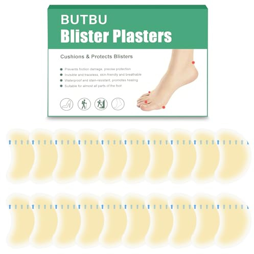 BUTBU 20 st blåsplåster för fötter, hydrokolloidblåsbandage, vattentäta dynor, geldynor, snabb helande, skyddshud, osynliga blåskuddar för fötter, klack, tå (måne)
