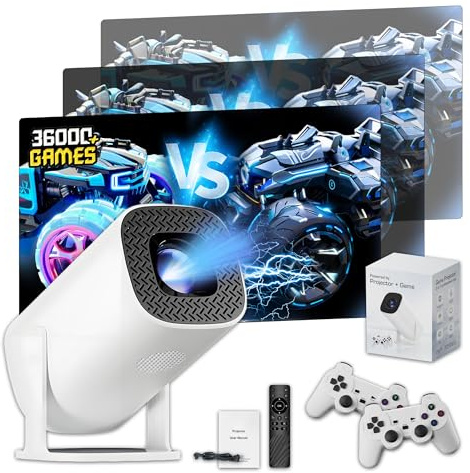 P40 Pro Mini projecteur Video avec WiFi & Bluetooth,36000+ Jeux 14 émulateurs, Android 11 Videoprojecteur avec manettes,console retro,Mise au point automatique retroprojecteur,180° Rotation,1024*600P