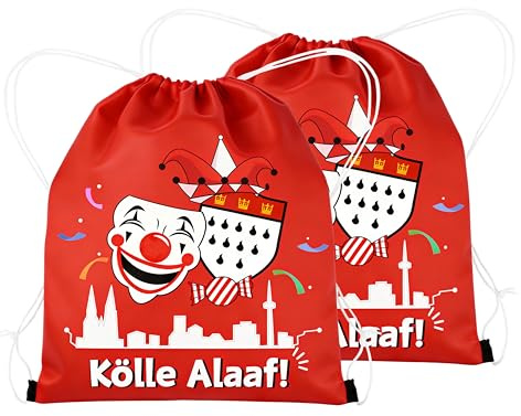 Infinity & Breathe 2 Stück Köln Turnbeutel Rucksack, Kölle Alaaf Karneval Stoffbeutel Rot Weiss Taschen für Karneval Köln Accessoires, Fasching Kostüm Damen