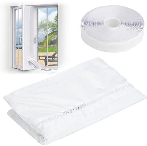 Tel Charme * Kit de joint de fenêtre AC 400 cm, kit universel de joint d'aération de fenêtre pour climatiseur mobile et sèche-linge, protections d'échange d'air chaud avec fermeture éclair durable et