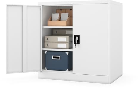 Jan Nowak Aktenschrank Büroschrank Metall, abschließbar, 93 x 90 x 60 cm | Werkstattschrank und Dokumentenschrank, 2 verstellbare Böden je 50 kg, 2 Schlüssel, Stahl 0,6 mm, Wandmontage
