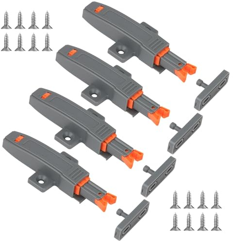 4 Pack Push to Open Door Catches with Screws, Heavy Duty Push to Open Latch | Closure Spring Pushs Latch Roller Door Catch, for Wardrobe Drawer Closet RV Doors Cabinet, Easy to Install, Grey