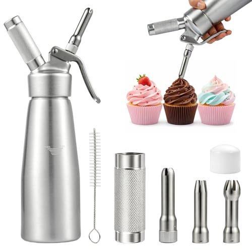 GREENSAPPIRE 500ML Whipped Cream Dispenser, Aluminium Cream Whipper | 3 Decorating Nozzles, Professional Cream Charger Dispenser for Cakes, Desserts, Coffee, Milkshakes & Home Baking