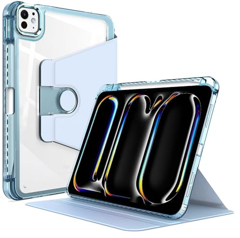 Techsuit für iPad Pro 11 2024 bis 2025 Hülle mit 360 Schutz, Transparentem Rücken, Verstärkten Kanten, Verstellbarem Ständer, Polycarbonat TPU, Crystal Vision Series, Blau