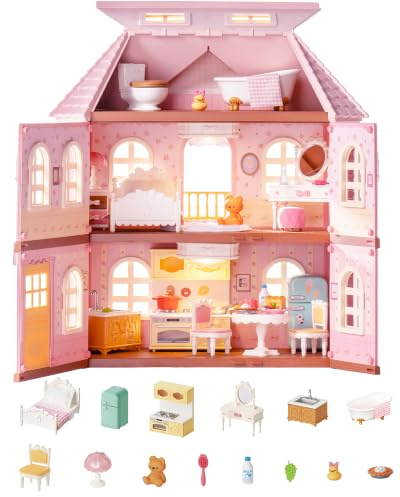 Rolife Haley Island Fairy Rose Cottage – Maison de Poupée Rose avec Lumières LED, 178 Pièces, Cadeau d’Anniversaire et de Noël pour Filles dès 3 Ans