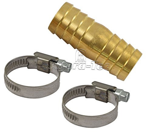 Agora-Tec 3/4 Zoll Messing Gartenschlauchverbinder-Set mit 2 Stück 3/4 Zoll Edelstahl Schellen (W4) für 19 mm Gartenschlauch