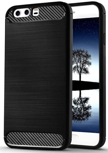 ONEFLOW® Schutzhülle im Edelstahl-Design passend für Huawei P10 | Carbon + Gebürstete Aluminium Optik - aus TPU, Schwarz