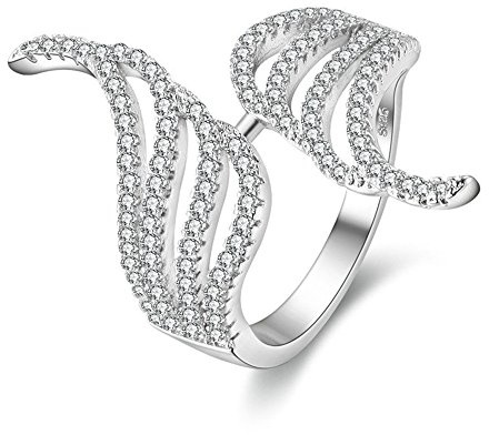 Uloveido Charm Silber Farbe Angel Wings Wide Band Ringe für Frauen Weiß Zirkonia Pflastern Modeschmuck Geschenke Ideen Größe 54 (17.2) PJ4270