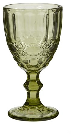 Single Embossed Green Wine Goblet Glass - 300ml - Dishwasher Safe Glassware (DK31)