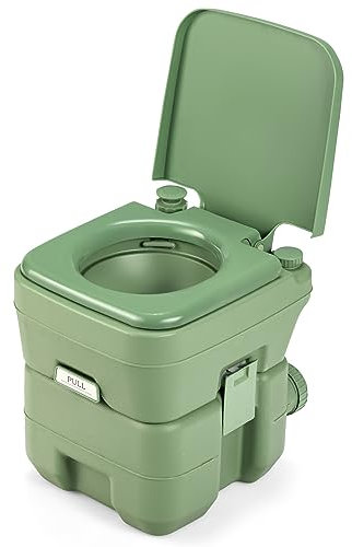COSTWAY 20L Toilette Portatile con Serbatoio d'Acqua Rimovibile a Maniglia,WC Chimico da Esterno per Campeggio, Water Portatile per Adulti e Anziani, Supporto Carico 200kg, 36 x 42 x 43 cm (Verde)