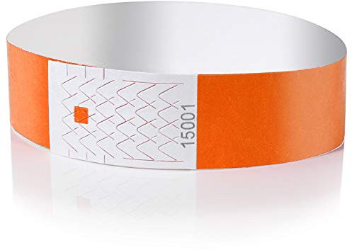 Amazy Bracelets d‘identification (Lot de 500) | numérotés – Bracelets de sécurité imprimables pour contrôler l’accès aux événements et soirées (Orange)