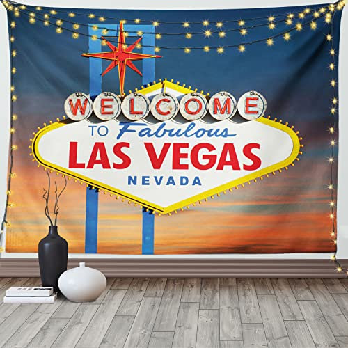 ABAKUHAUS Vereinigte Staaten von Amerika Wandteppich und Tagesdecke, Fabulous Las Vegas Nevada aus Weiches Mikrofaser Stoff Waschbar ohne Verblassen Digitaldruck, 230 x 140 cm, Tan Rot