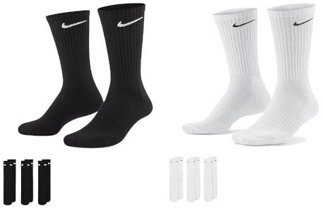 Nike 6 Paar Herren Damen Socken SX4508 weiß oder schwarz oder weiß grau schwarz, Farbe:Schwarz, Sockengröße:34-38