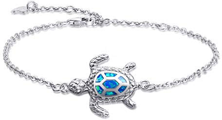 AMIGUO Blau Opal Sea Turtle Armband Sterling Silber Meeresschildkröte Armbänder Schmuck für Frauen Geschenke 4 Level verstellbares Armband