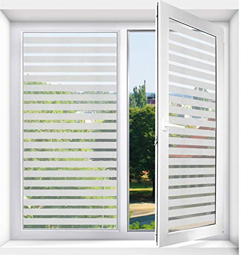 Zindoo Privacy No-glue Window Film Stripe Frosted Film Windows Covering Sticker Use for Home Office Kitchen 90X200CM