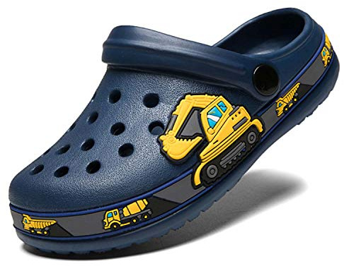 Enfant Sabots Mules Fille Garçon Sandales de Plage Sandales Clog Chaussons Pantoufles de Jardin Été Antidérapant Chaussons Intérieur et Extérieur Véhicule d'excavatrice 28