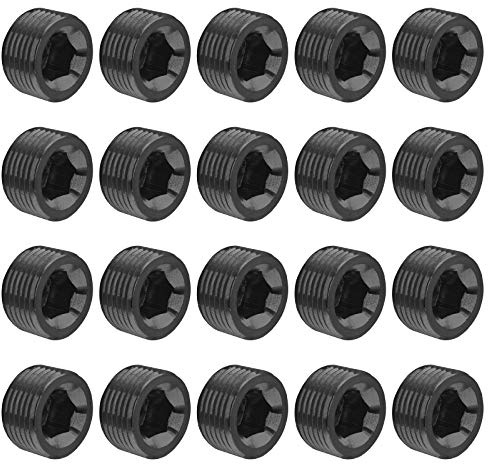Glarks Juego de 20 conectores macho NPT de acero al carbono de 1/4 pulgadas, surtido de conectores de tubería de rosca hexagonal interna.