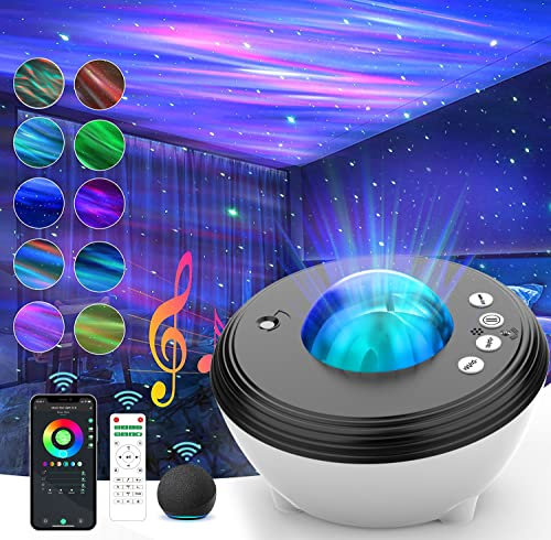 Aurora/Northern Light Projector,Smart Night Light Projector for Bedroom with White Noise Sound Machine/Bluetooth Speaker/Remote,LED Moving Aurora Star Projector Works with Alexa for Kids Adults Sleep