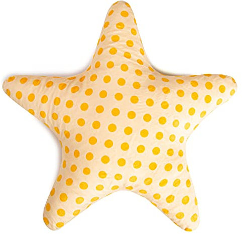 Ferocity Samt Kissen für das Kinderzimmer 40 cm Groß; Deko für Kinder Motiv Gelb Orange Punkte Stern Seestern [091]