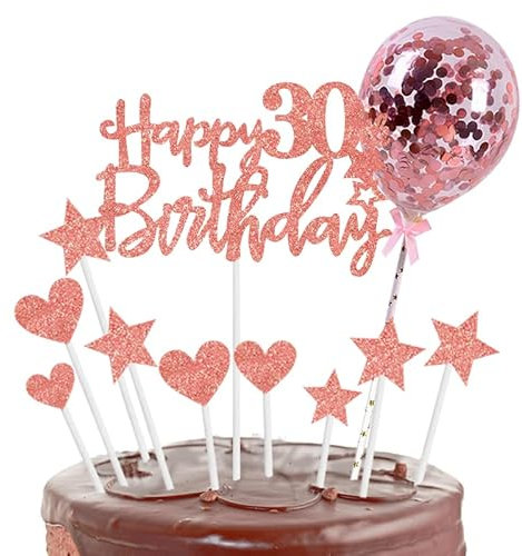 Personalised Happy 30th Birthday Cake Toppers Rose Gold for Women,Her,Lady,Happy Birthday Sign for Cake,11p Glitter Cupcake Topper Cake Topper 30th Birthday Cake Decorations for 30th Birthday Party