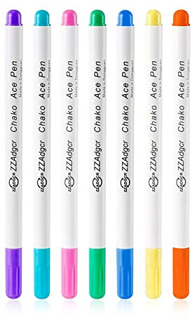 Schneiderkreide,Stoff Trickmarker,7PCS Wasserlöslicher Stift für Stoff,Wasser löschbaren Stoff Markierstifte zum Kreuzstich Nähen Stickerei von Kleidungsstücken,Verschwinden Tinte Stoff Markierstifte