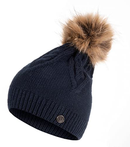 HEYO Damen Mütze für Winter Strickmütze mit Bommel Warme Beanie Wintermütze H22512 (Dunkelblau)