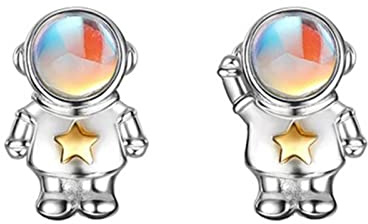 DAOMEI Echter 925 Sterling Silber Ohrring Süße Astronauten Mondstein Ohrstecker Für Frauen Schmuck