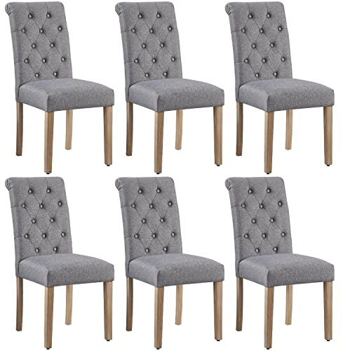 Yaheetech 6 Chaises de Salle à Manger avec Chêne Tissu Chaise de Salon Mobilier pour Bureau Cuisine Bar Réunion Hôtel 45,5 x 62 x 98,5cm Gris foncé