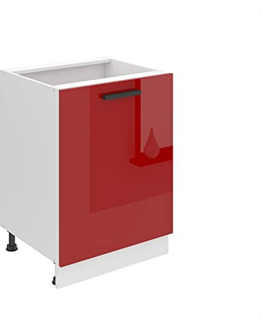 Belini Unterschrank Küche, Küchenunterschrank 60 cm Breite. SD Küchenunterschrank ohne Arbeitsplatte. Küchenschrank mit 1 Tür, Rot Hochglanz