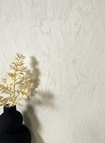 NEWROOM Tapete Creme Vliestapete Muster - Mustertapete Modern Natur Weiß Struktur Metallic Glamour 3D Optik Rustikal Pinselstriche inkl. Tapezier-Ratgeber