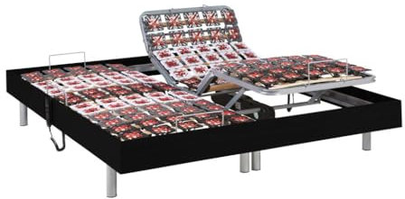 Vente-unique DREAMEA Relax-Lattenrost 2 x 78 Tellermodule mit OKIN-Motoren - 2X 90 x 200 cm - Schwarzes Holz