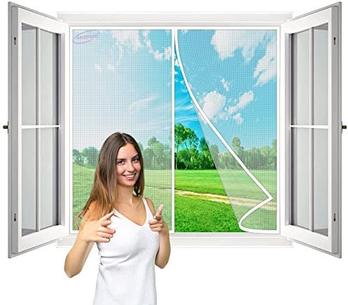 Magnet Fliegengitter Fenster, 175x195 cm Insektenschutz Magnet Fliegenvorhang, Auto Schließen, magnetische Adsorption, Luft kann frei strömen, für Fenster Patio- Weiß H