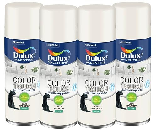 Dulux Valentine Peinture Intérieure et Extérieure Aérosol Color Touch - Satin Blanc 400 ml - Lot de 4