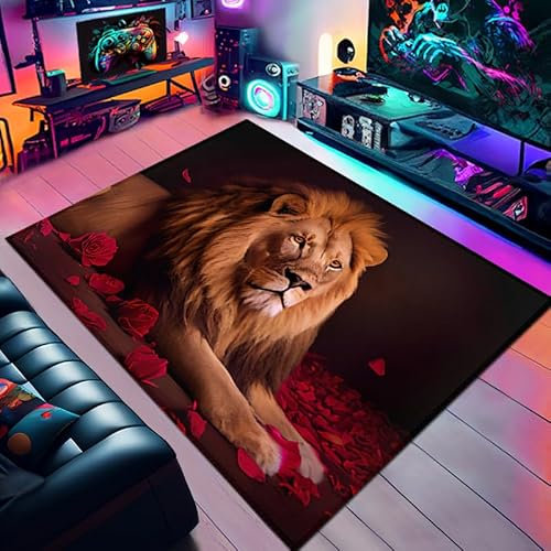 Kmono Löwen-Teppich, Motiv: Löwenrose, für Schlafzimmer und Wohnzimmer, 152,4 x 101,6 cm
