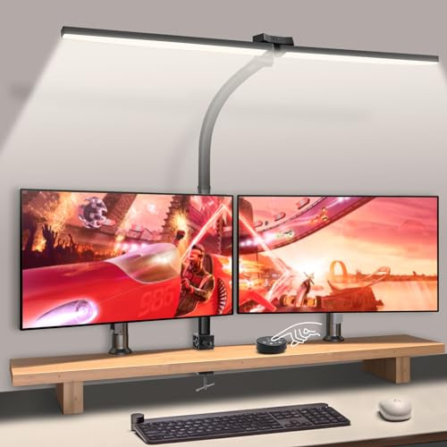 YELUFT LED Desk Lamp with Clamp 78cm Dual Light Source Desk Light Eye-Caring Adjustable Gooseneck Clamp Light Stepless Dimming Desk Lamps