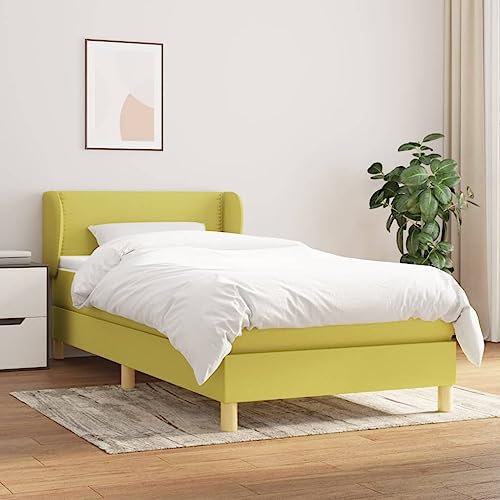 MNISDFL Bett kopfteil Bodenbett Schlafzimmer möbelEinzelbett Boxspringbett mit Matratze Grün 100x200 cm Stoff