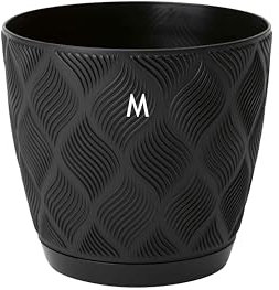 Macetero ECO 100% reciclado con platillo decorativo (negro, M-15 cm)